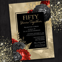 Aniversário de 50 anos Vermelho Preto Dourado Flor
