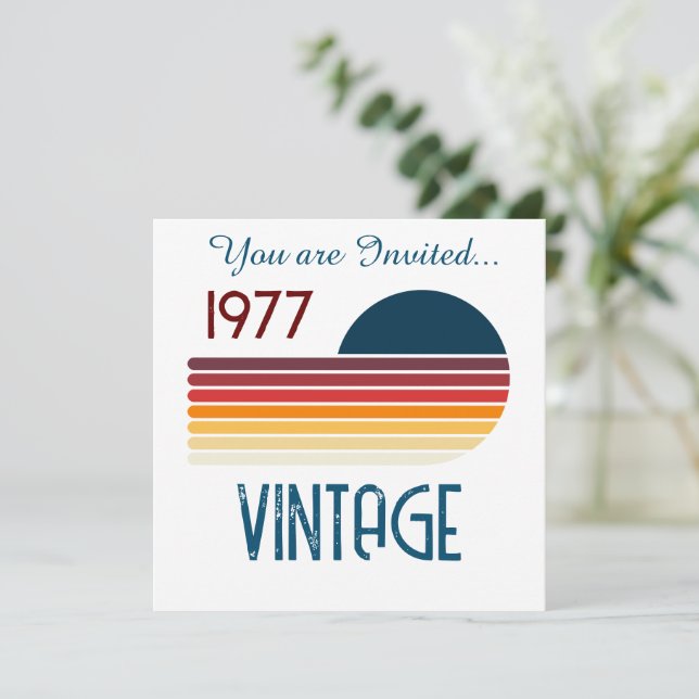 Convite Aniversário de 50 anos Vintage 1977 Retro Faixa So (Em pé/Frente)