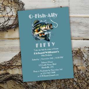 Convite Aniversário de 50 anos Vintage Big Fish The Bait O