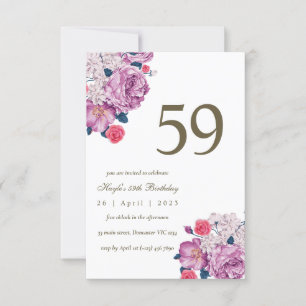 Convite Aniversário de 59 anos com Floral Roxa Botânica Si
