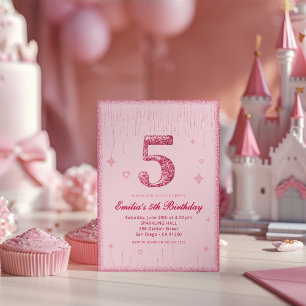 Convite Aniversário de 5 anos com Brilho Rosa Brilho Esp