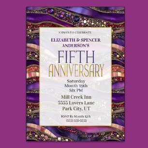 Convite Aniversário de 5 anos de casamento Purple Gold Jew
