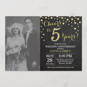 Convite Aniversário de 5 Anos de Casamento Quadro Negro Gi