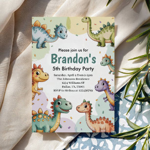 Convite Aniversário de 5 anos de meninos com dinossauro fo