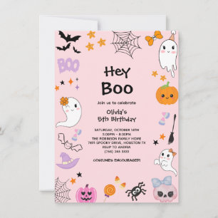 Convite Aniversário de 5 anos do Fantasma Fofo Rosa Hey Bo