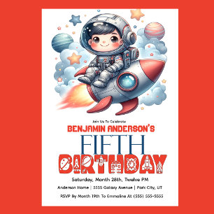 Convite Aniversário de 5 anos do Menino Astronauta Foguete
