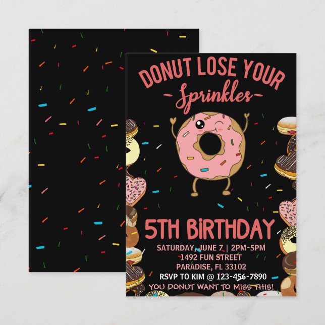 Convite Aniversário de 5 anos Donut Não Perca Seus Confeit (Frente/Verso)