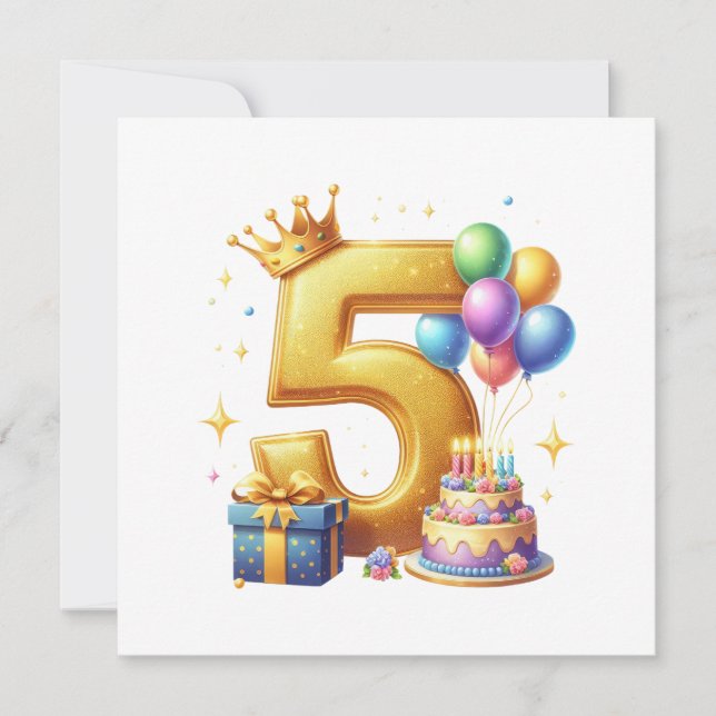 Convite Aniversário de 5 anos dourado (Frente)