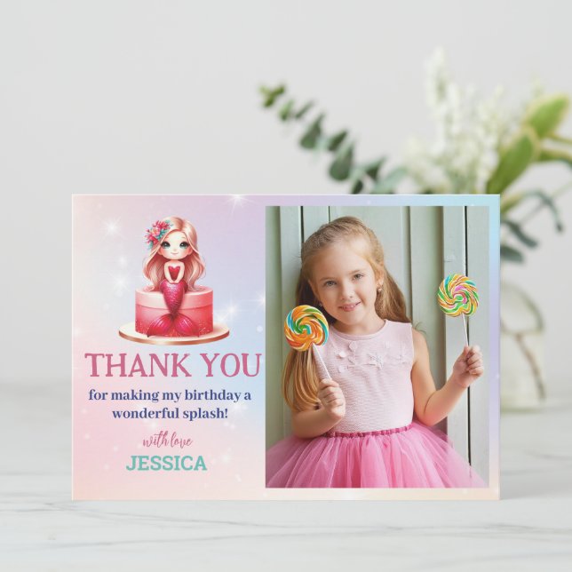 Convite Aniversário de 5 de Sereia Mágica Sob Foto Do Mar (Em pé/Frente)