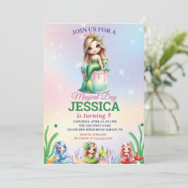 Convite Aniversário de 5 de Sereia Mágica Sob Foto Do Mar