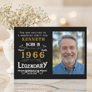 Convite Aniversário de 60 anos 1966 Personalizado Preto Do