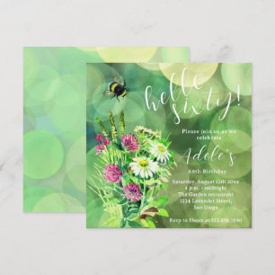 Convite aniversário de 60 anos aquarela de flores silvestr