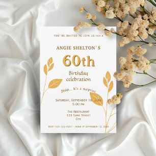 Convite Aniversário de 60 anos Botânico Folhagem Dourada E