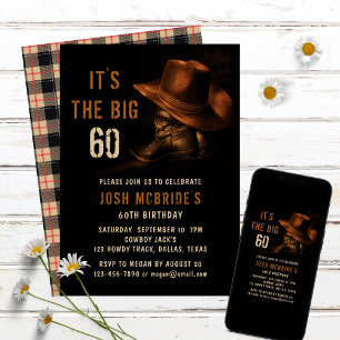 Convite Aniversário de 60 anos Chapéu e Botas de Cowboy We