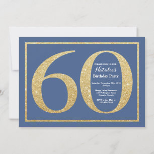 Convite Aniversário de 60 anos com Brilho Azul e Dourado