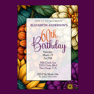 Convite Aniversário de 60 anos com Floral de Outono Opulen