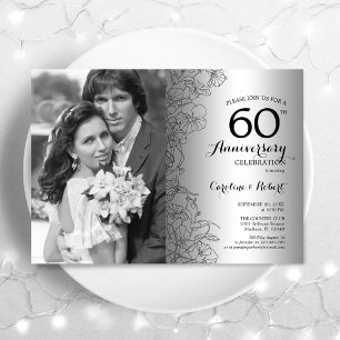 Convite Aniversário de 60 anos com Floral Prata em Diamant
