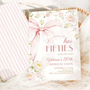 Convite Aniversário de 60 anos com Laço Rosa Floral