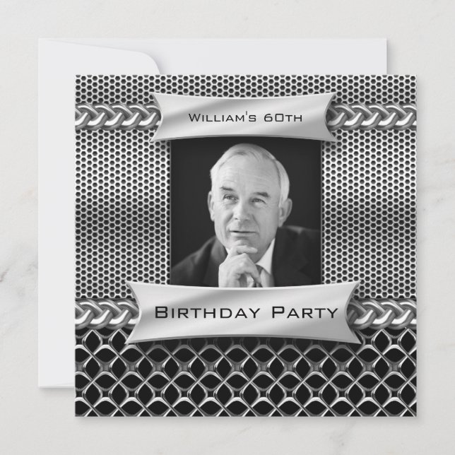Convite Aniversário de 60 anos com visual metálico pratead (Frente)