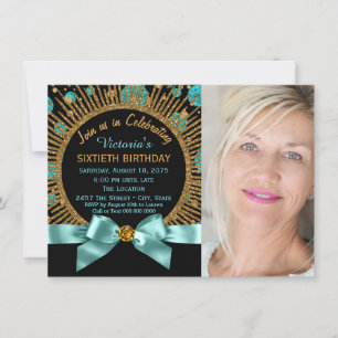 Convite Aniversário de 60 anos da Mulher Azul Teal e Doura