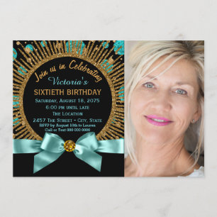 Convite Aniversário de 60 anos da Mulher Azul Teal e Doura