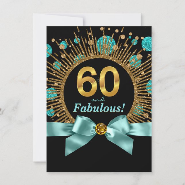 Convite Aniversário de 60 anos da Mulher Azul Turquesa e D (Frente)