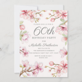 Convite Aniversário de 60 anos da Mulher com Flores Cor-de