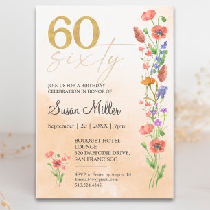 Convite Aniversário de 60 anos da Soft Wildflower para Ela
