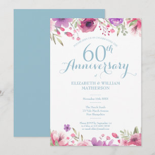 Convite Aniversário de 60 anos de Casamento Aquarela Flora