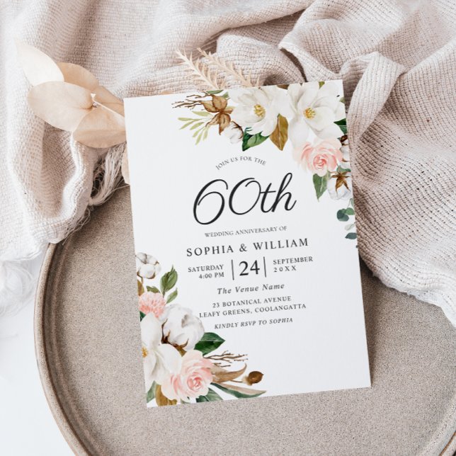 Convite Aniversário de 60 anos de casamento Blush & Flores (Criador carregado)