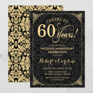 Convite Aniversário de 60 anos de Casamento - Damasco Pret