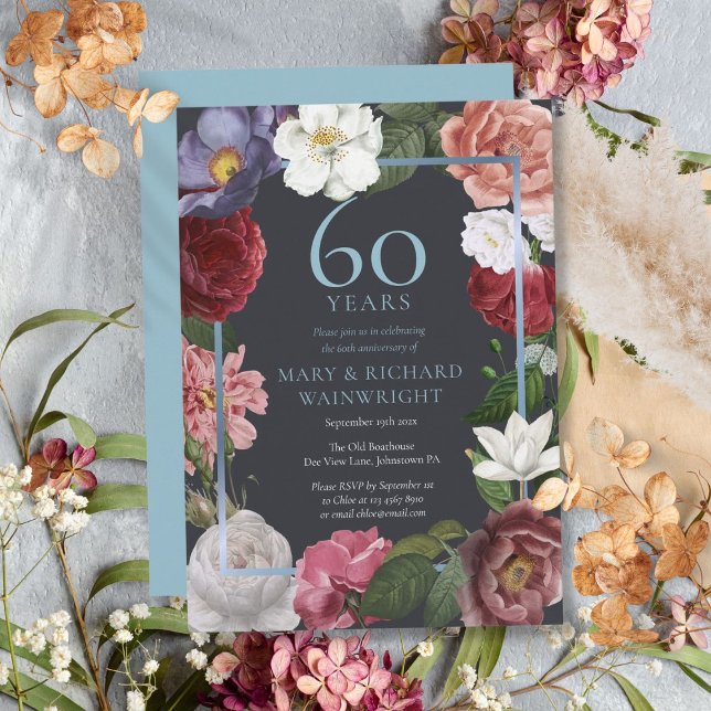 Convite Aniversário de 60 anos de Casamento Diamante Count (60th Diamond Wedding Anniversary Country Rose Invitation)