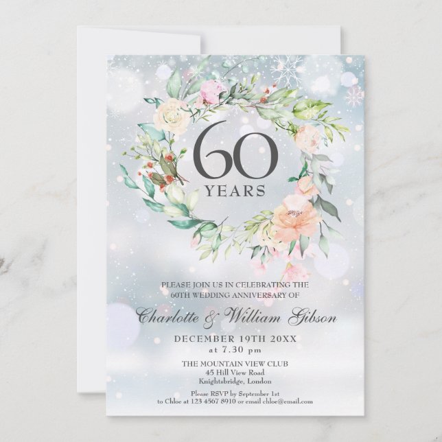 Convite Aniversário de 60 anos de Casamento Diamante Flora (Frente)