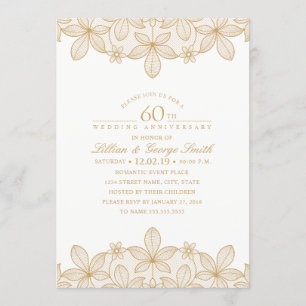 Convite Aniversário de 60 anos de Casamento Elegante Renda