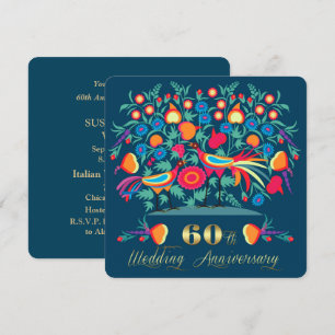 Convite Aniversário de 60 anos de Casamento Folk Art