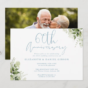 Convite Aniversário de 60 anos de Casamento Foto Floral Ve