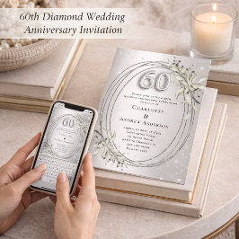 Convite aniversário de 60 anos de casamento prata folhagen