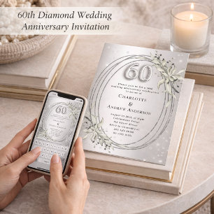 Convite aniversário de 60 anos de casamento prata folhagen
