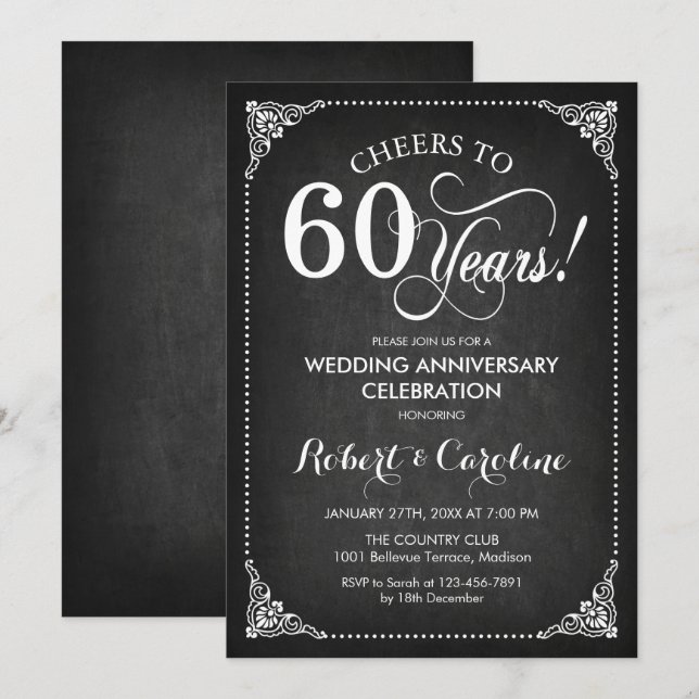 Convite Aniversário de 60 anos de Casamento - Quadro Negro (Frente/Verso)
