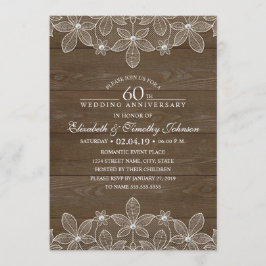 Convite Aniversário de 60 anos de Casamento Rustic Wood Co