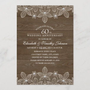Convite Aniversário de 60 anos de Casamento Rustic Wood Co