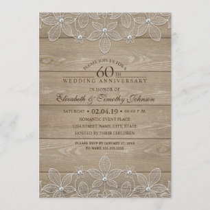 Convite Aniversário de 60 anos de Casamento Rustic Wood Vi