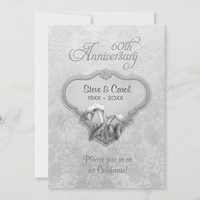 Convite Aniversário de 60 anos de casamento Silver Calla (Frente)