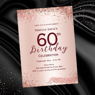 Convite Aniversário de 60 anos Dourado Rosa Brilhante Eleg