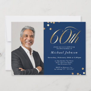 Convite Aniversário de 60 anos elegante em azul marinho e