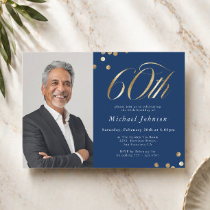 Convite Aniversário de 60 anos elegante em azul marinho e
