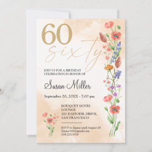 Convite Aniversário de 60 anos Elegante – Flores em Aquare
