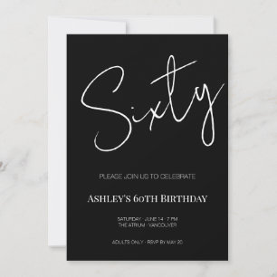 Convite Aniversário de 60 anos Elegante Preto e Branco