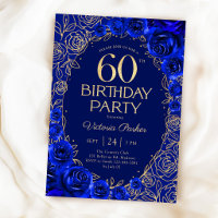 Aniversário de 60 anos Elegante Royal Azul Dourado