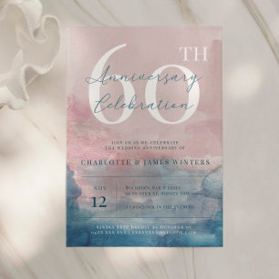 Convite Aniversário de 60 anos em aquarela rosa e azul